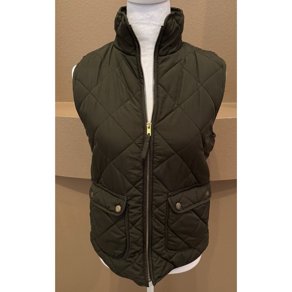 Quinn Vest Women’s Green Full Zip Quilted Pockets Mock Neck Size S